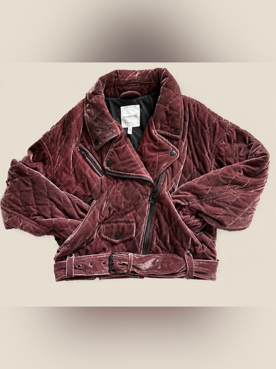 Avec Les Filles Jackets & Blazers - Avec Les Filles Quilted Velvet Moto Jacket Mauve Size M